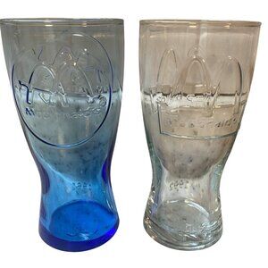 McDonalds Retro Fountain Milkshake Beverage Glasses (2) Cobalt Blue Clear Logo